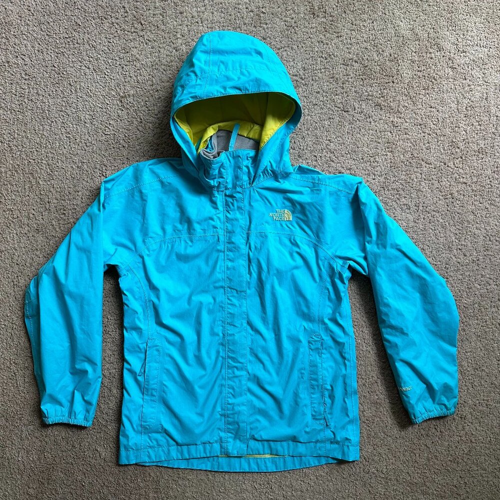 North Face Jacket Girls Large 14-16 Full Zip Blue Hyvent Nylon Hood Pockets
